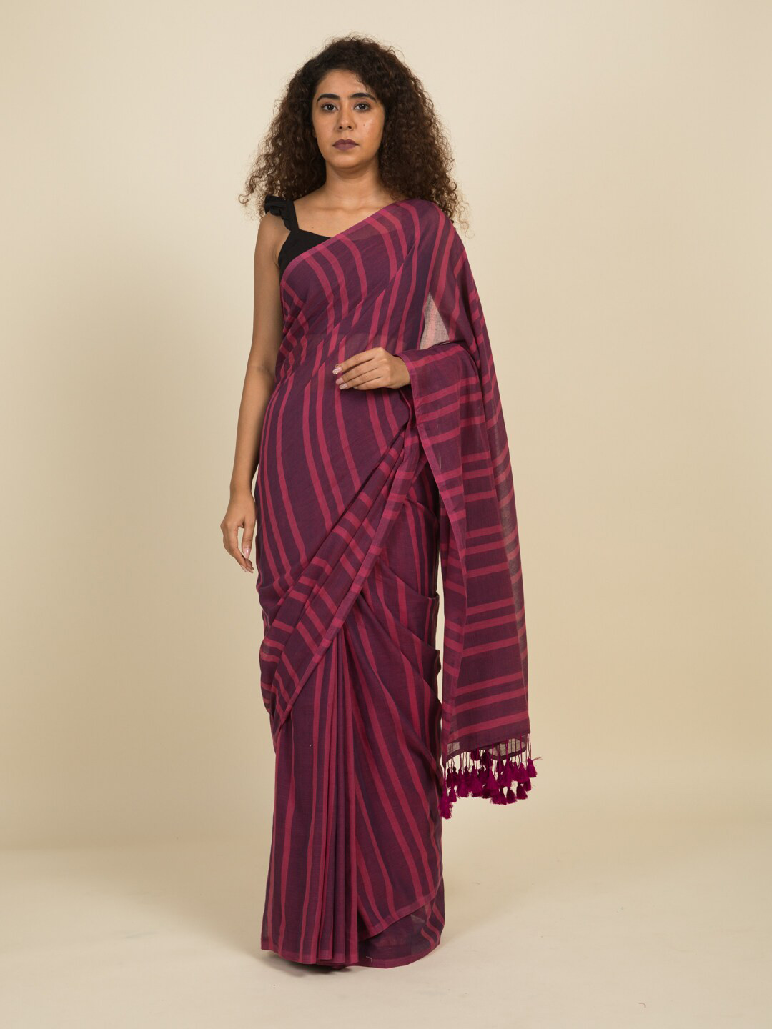

Suta Pink & Purple Striped Pure Cotton Saree