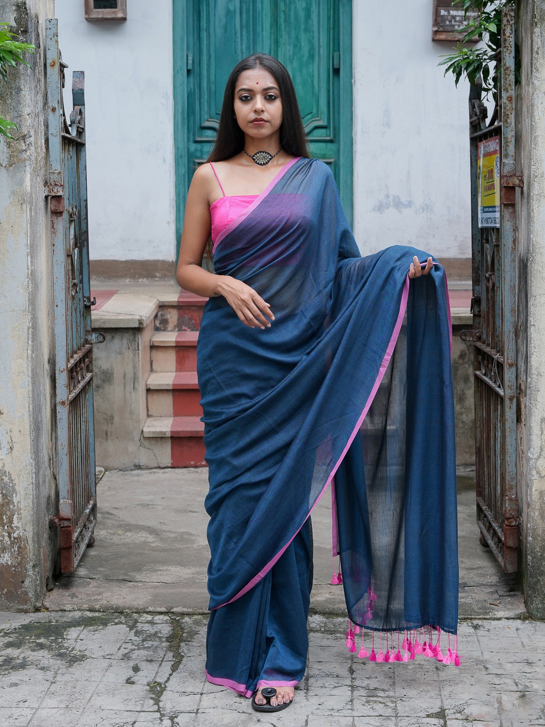 

Suta Blue & Pink Pure Cotton Saree