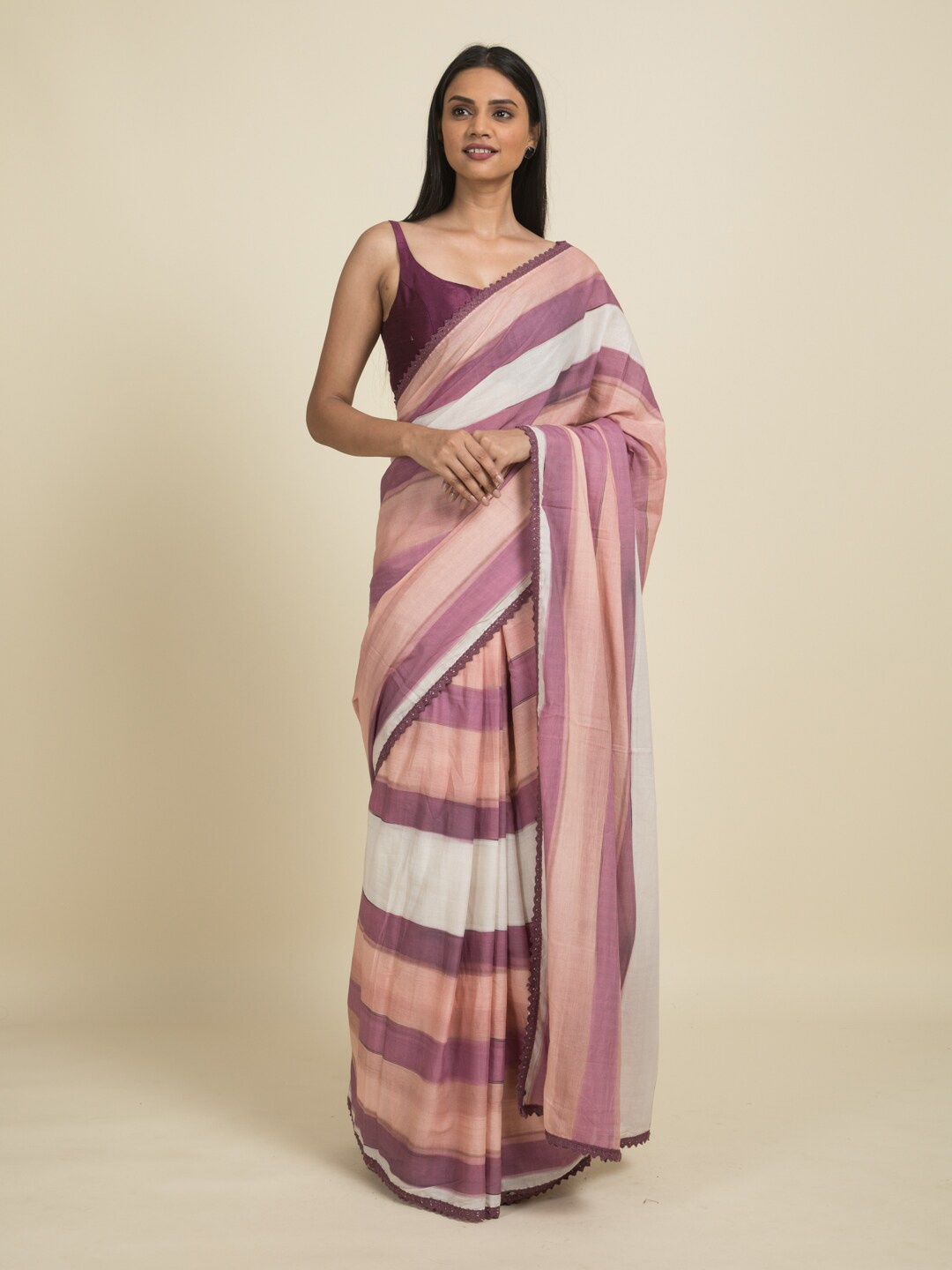 

Suta Pink & White Striped Pure Cotton Saree