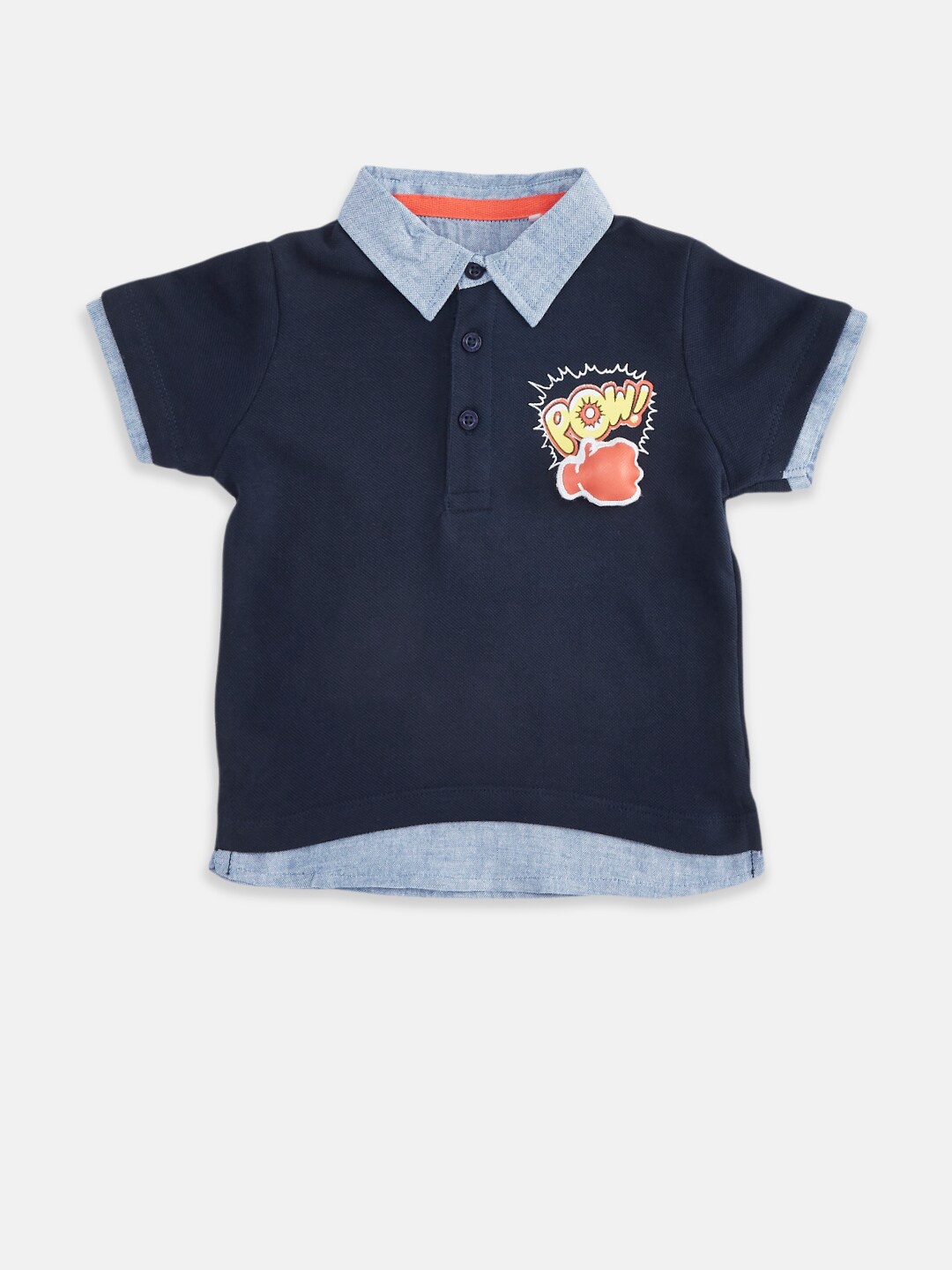 

Pantaloons Baby Boys Navy Blue Printed Polo Collar Regular Fit Pure Cotton T-shirt