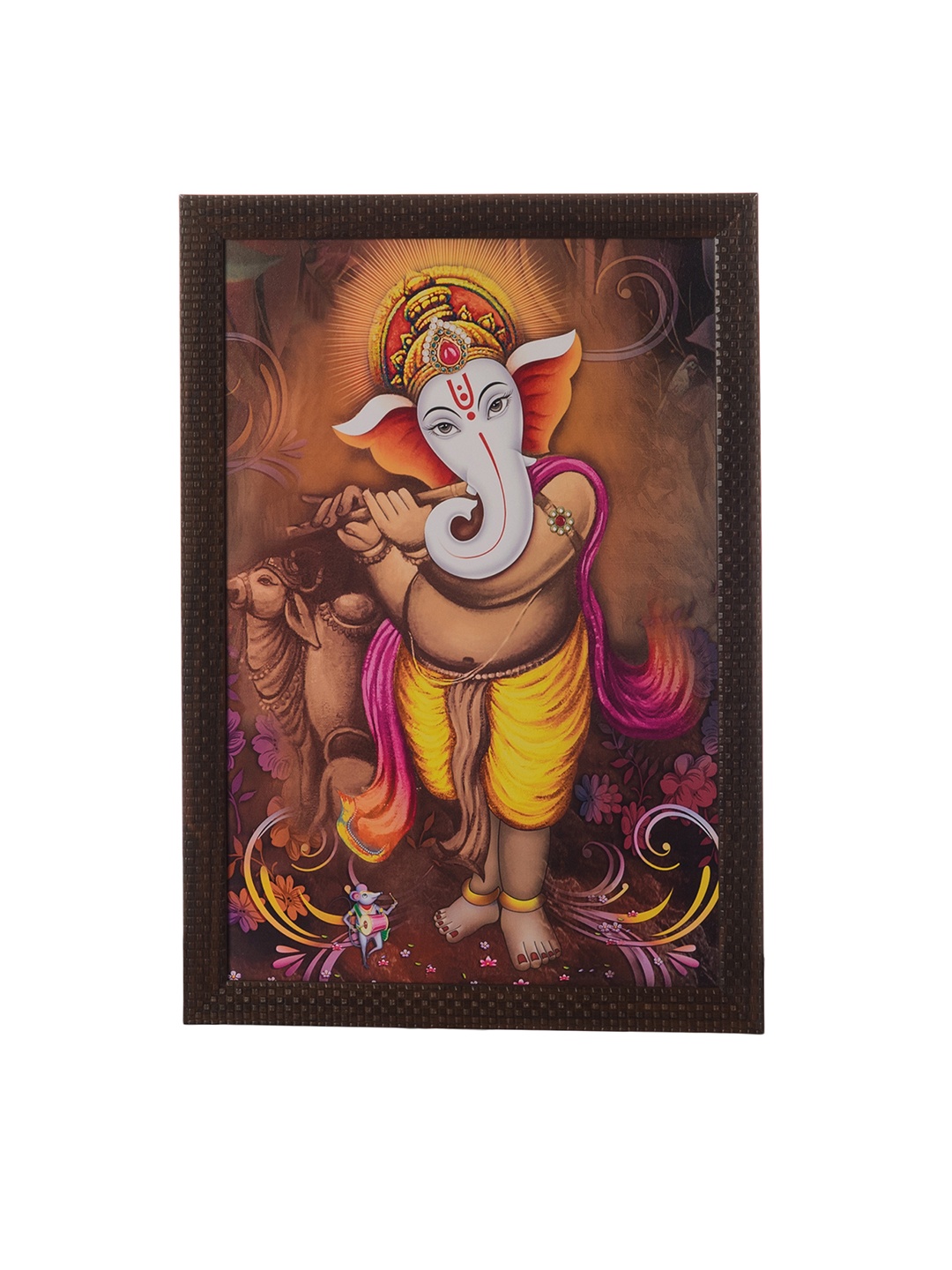 

eCraftIndia Multicoloured Ganesha Playing Flute UV Framed Wall Art, Multi