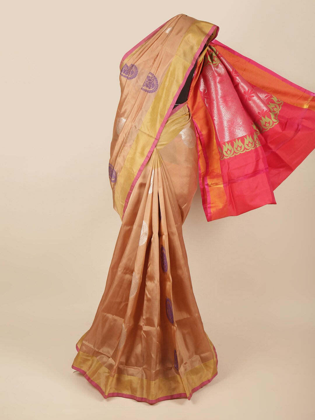 

Pothys Tan & Magenta Woven Design Art Silk Saree