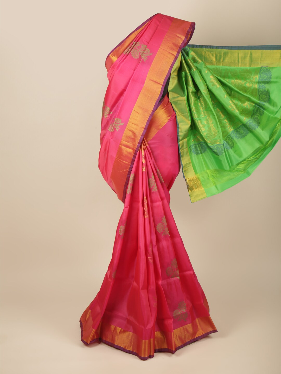 

Pothys Pink & Green Woven Design Zari Art Silk Saree