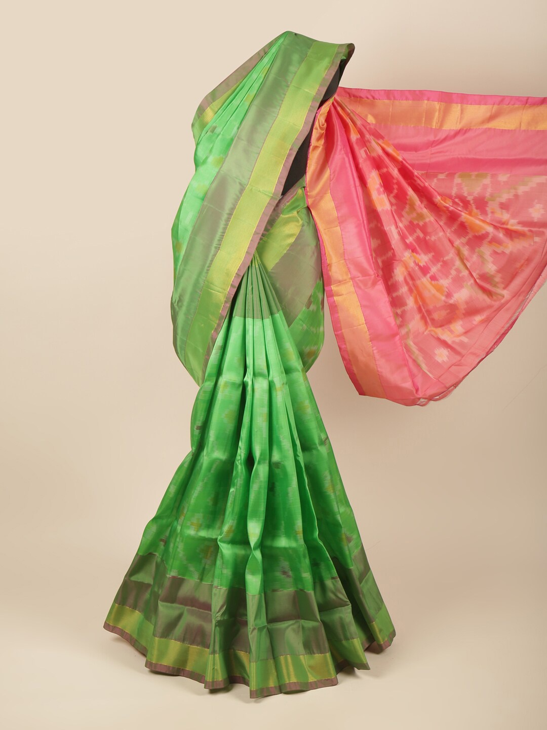 

Pothys Green & Pink Ethnic Motifs Zari Art Silk Saree