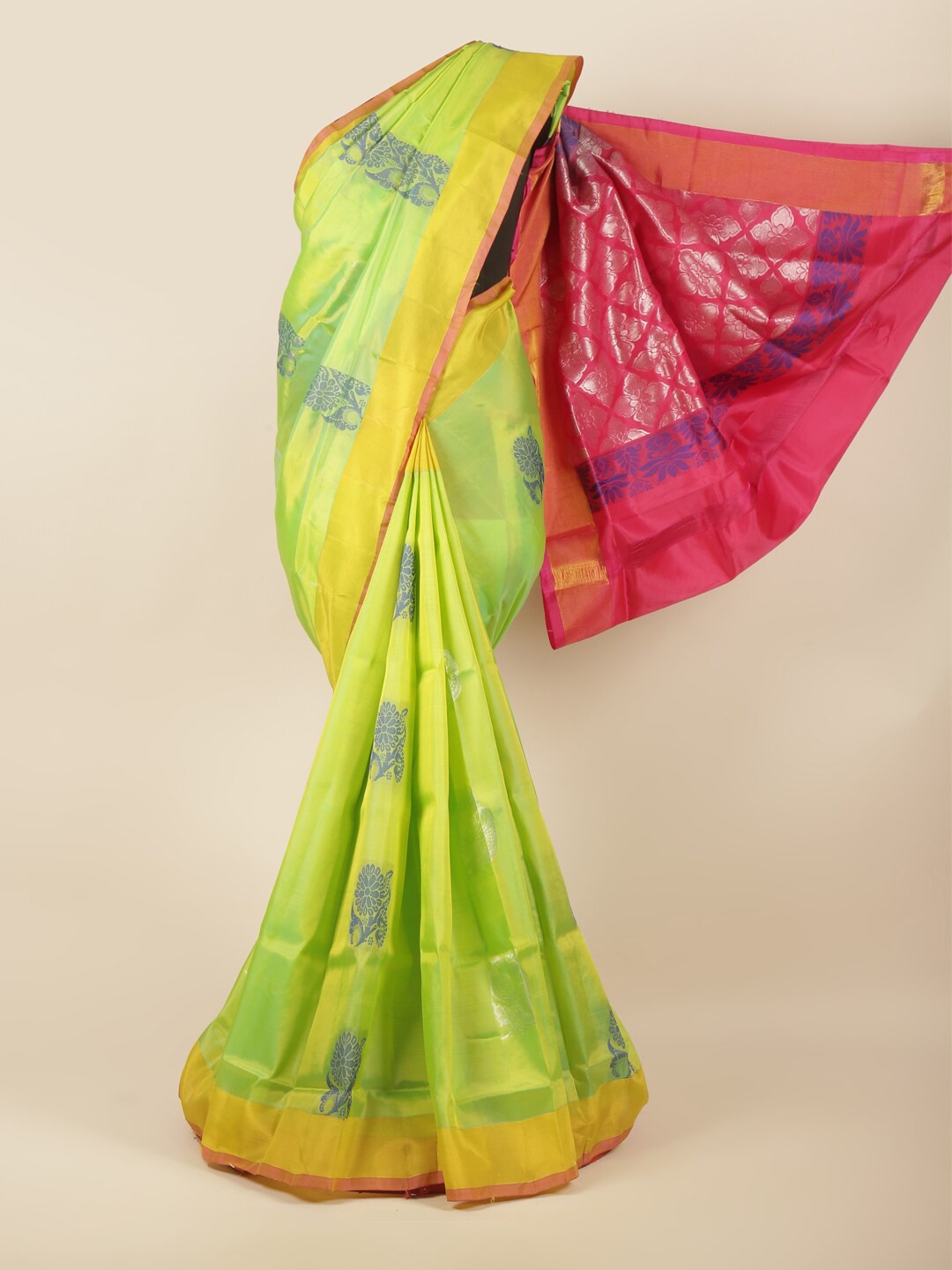 

Pothys Green & Pink Ethnic Motifs Zari Art Silk Saree