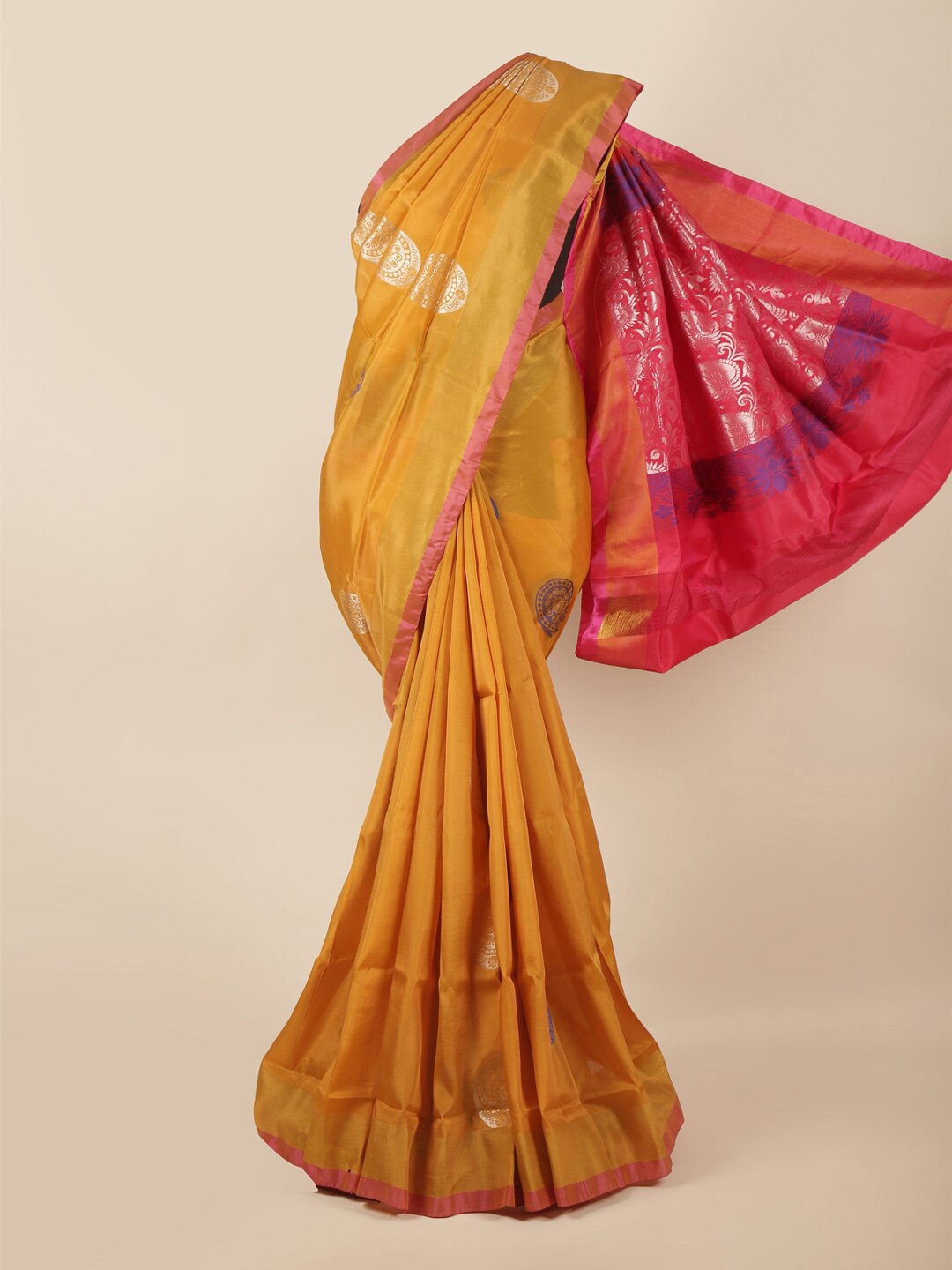 

Pothys Mustard & Magenta Ethnic Motifs Zari Art Silk Saree