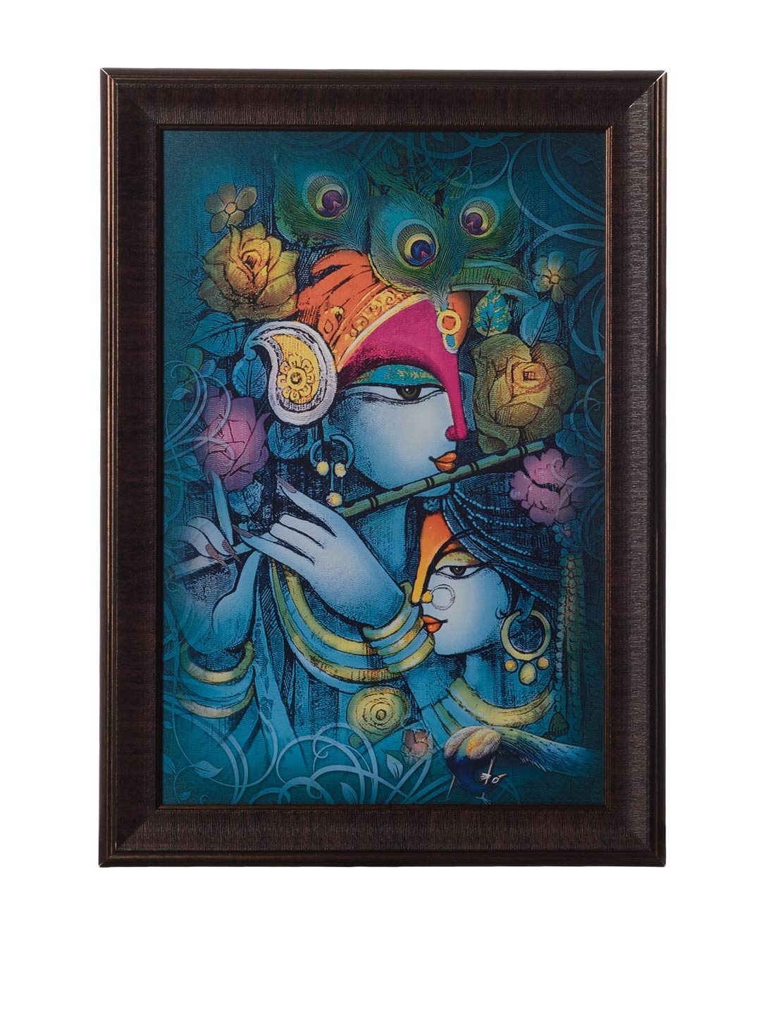 

eCraftIndia Multicoloured Krishna Playing Flute Matt UV Framed Wall Art, Multi