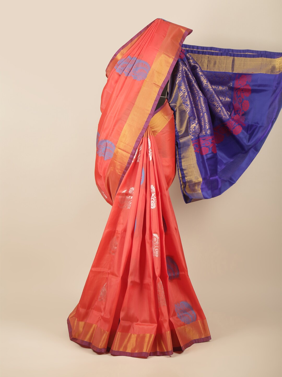 

Pothys Pink & Blue Ethnic Motifs Zari Art Silk Saree