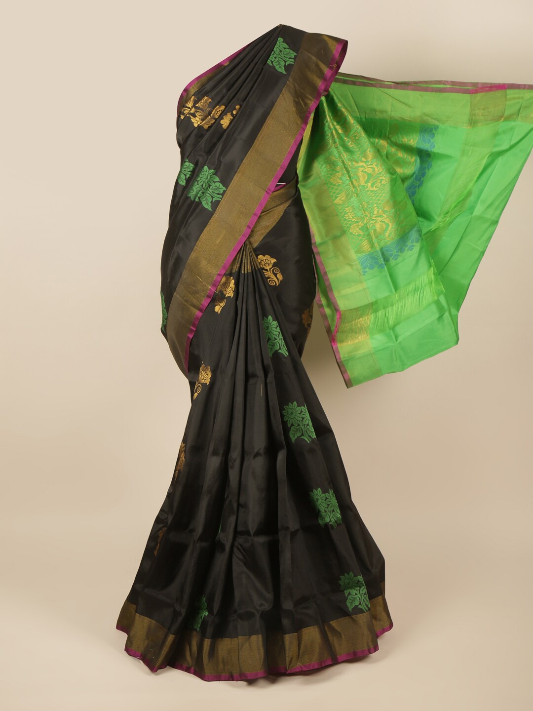 

Pothys Black & Green Woven Design Zari Art Silk Saree