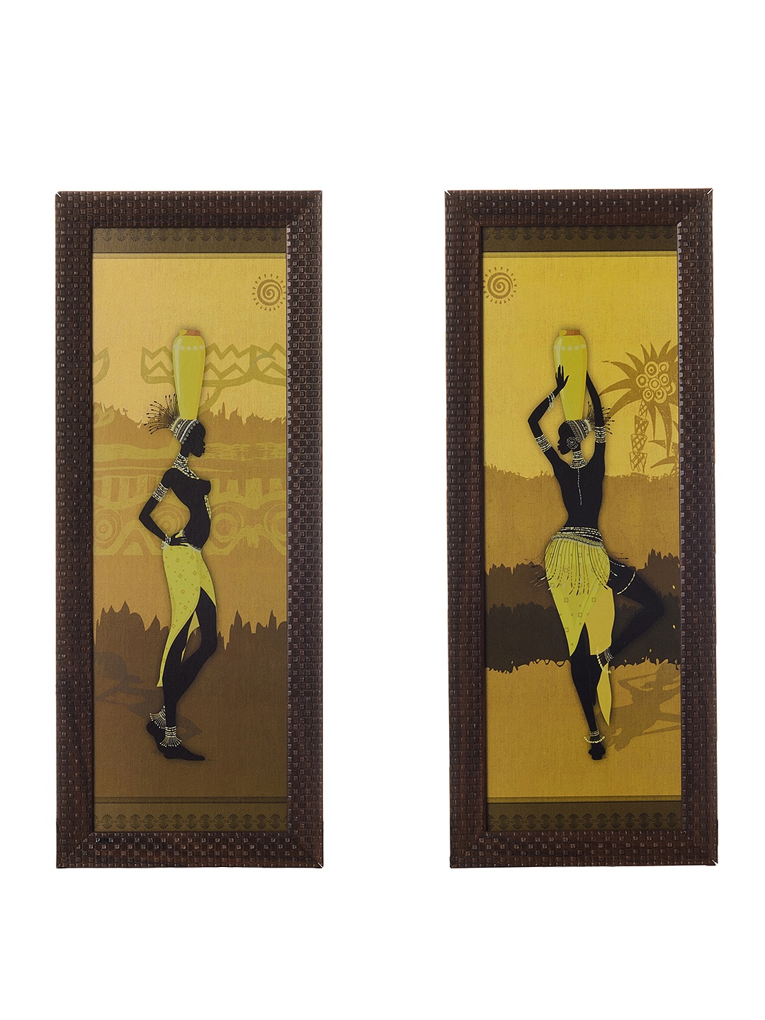 

eCraftIndia Set of 2 Multicoloured Tribal Lady Satin Matte Texture Framed UV Wall Art, Multi