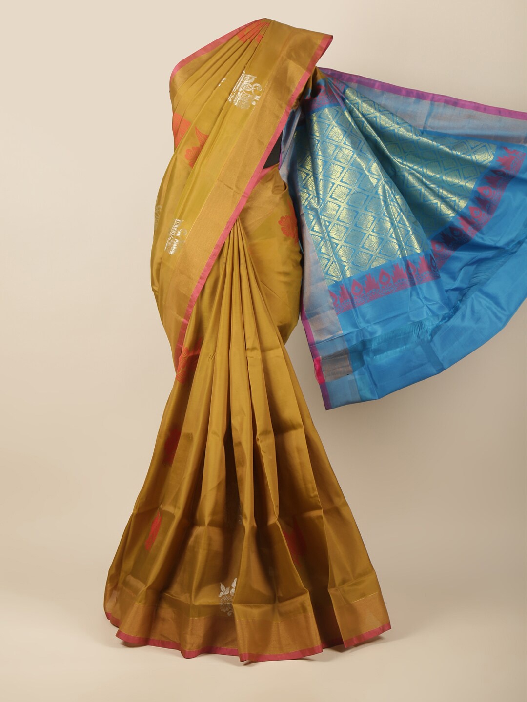 

Pothys Olive Green & Gold-Toned Woven Design Zari Art Silk Saree