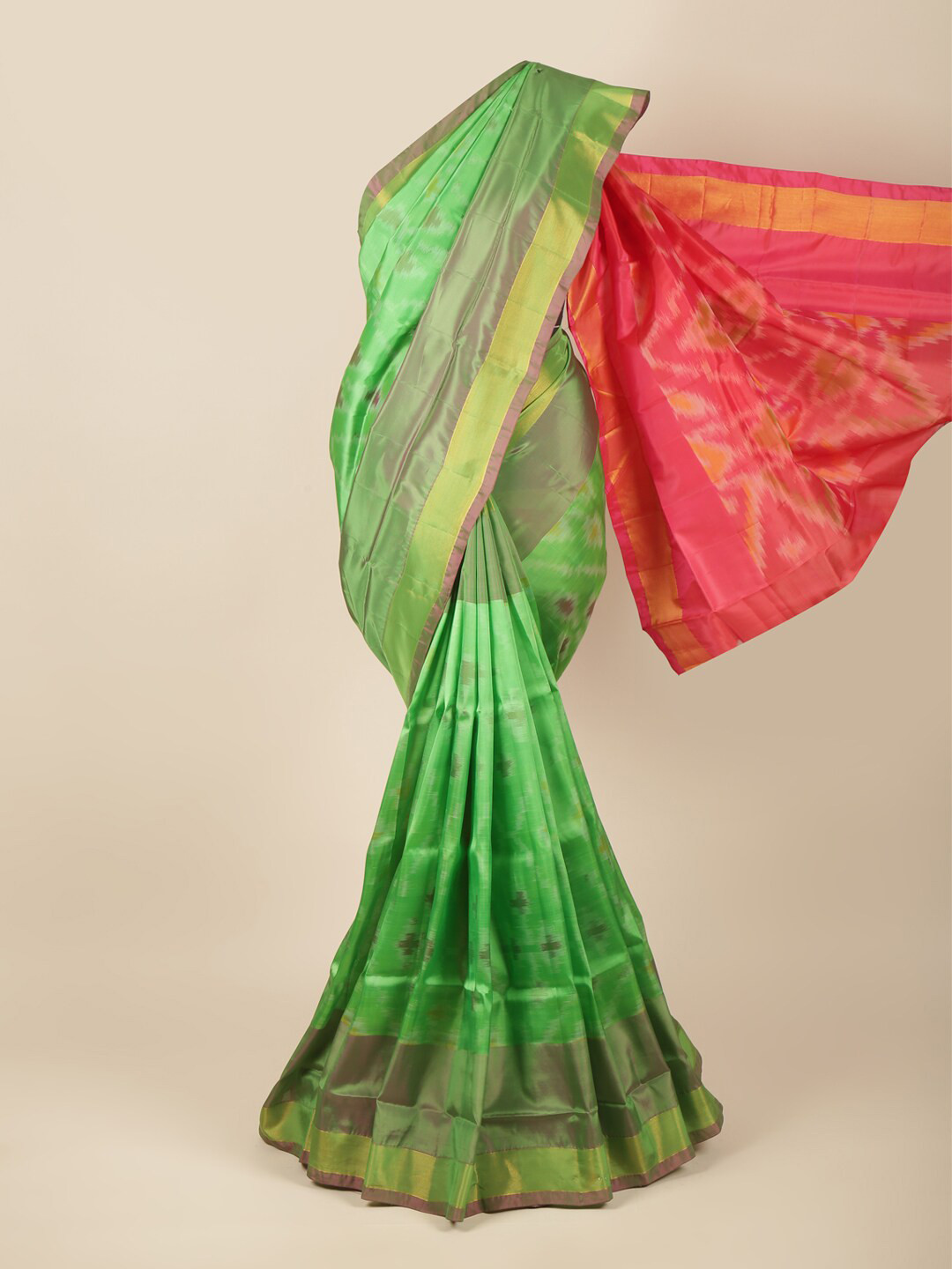 

Pothys Green & Pink Ethnic Motifs Art Silk Saree
