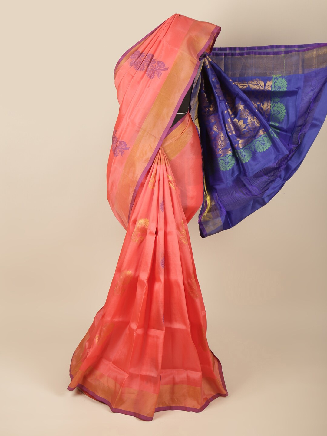 

Pothys Pink & Blue Floral Zari Art Silk Saree