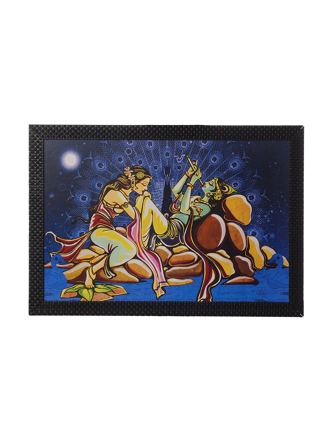 

eCraftIndia Multicoloured Satin Matte Texture Framed Radha Krishna UV Wall Art, Multi