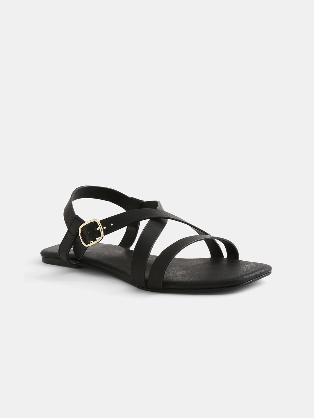 

20Dresses Women Black Open Toe Flats with Buckles