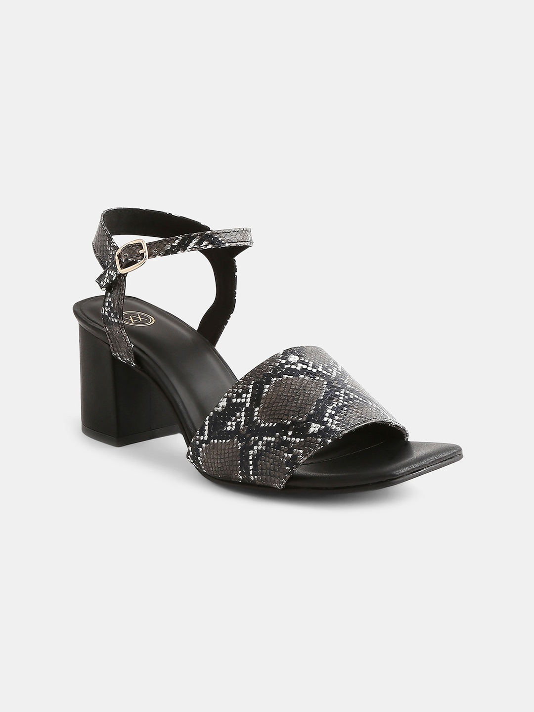 

20Dresses Women Black & White Printed Block Pumps with Buckles
