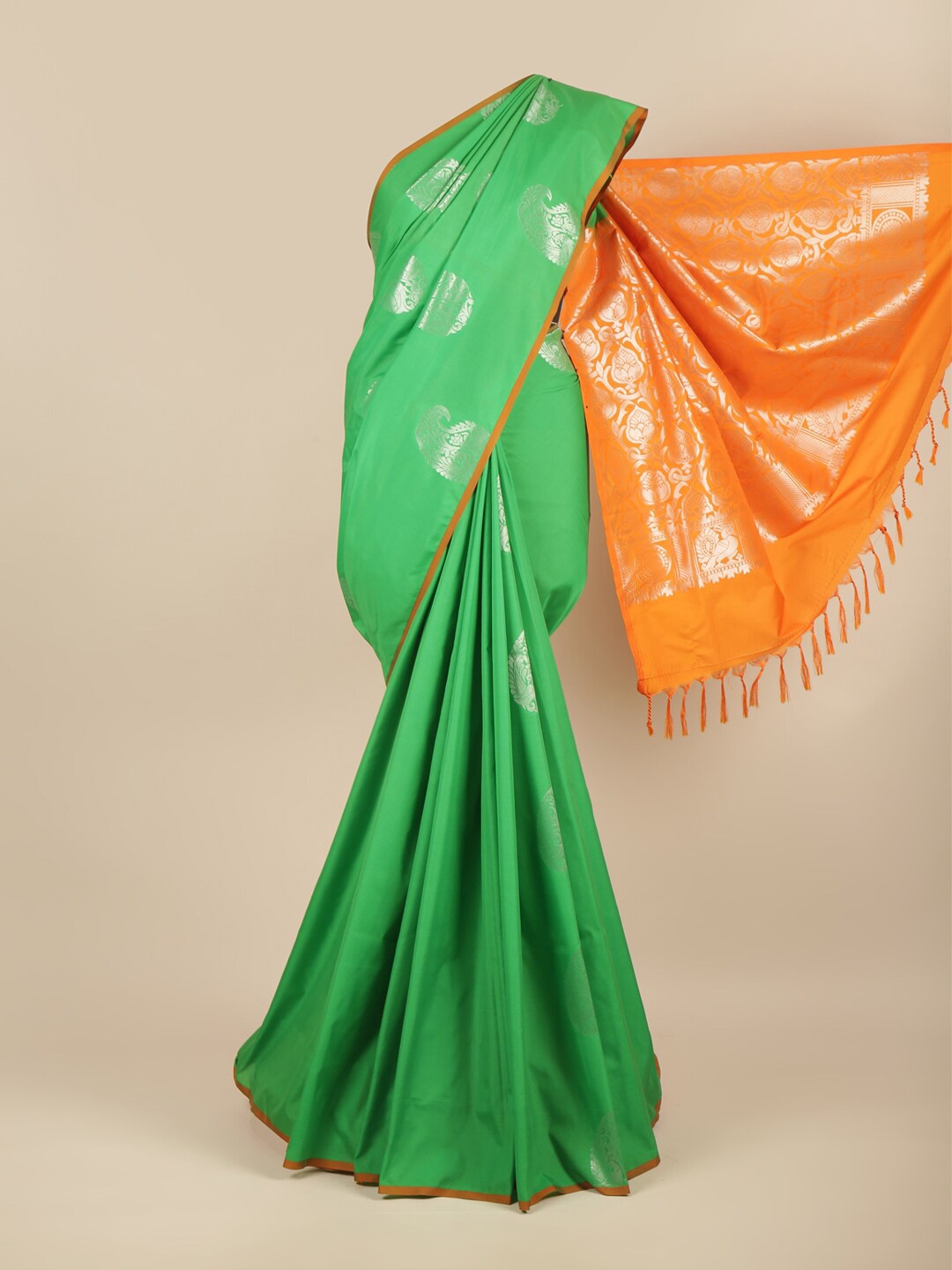 

Pothys Green & Orange Woven Design Art Silk Saree