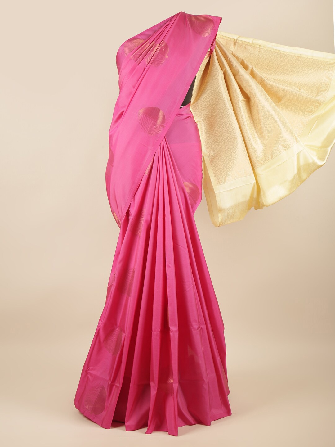 

Pothys Pink & Cream-Coloured Woven Design Art Silk Saree