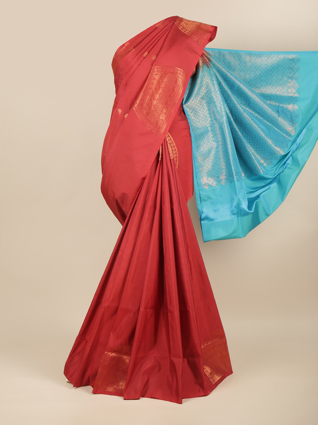 

Pothys Maroon & Blue Ethnic Motifs Zari Art Silk Saree