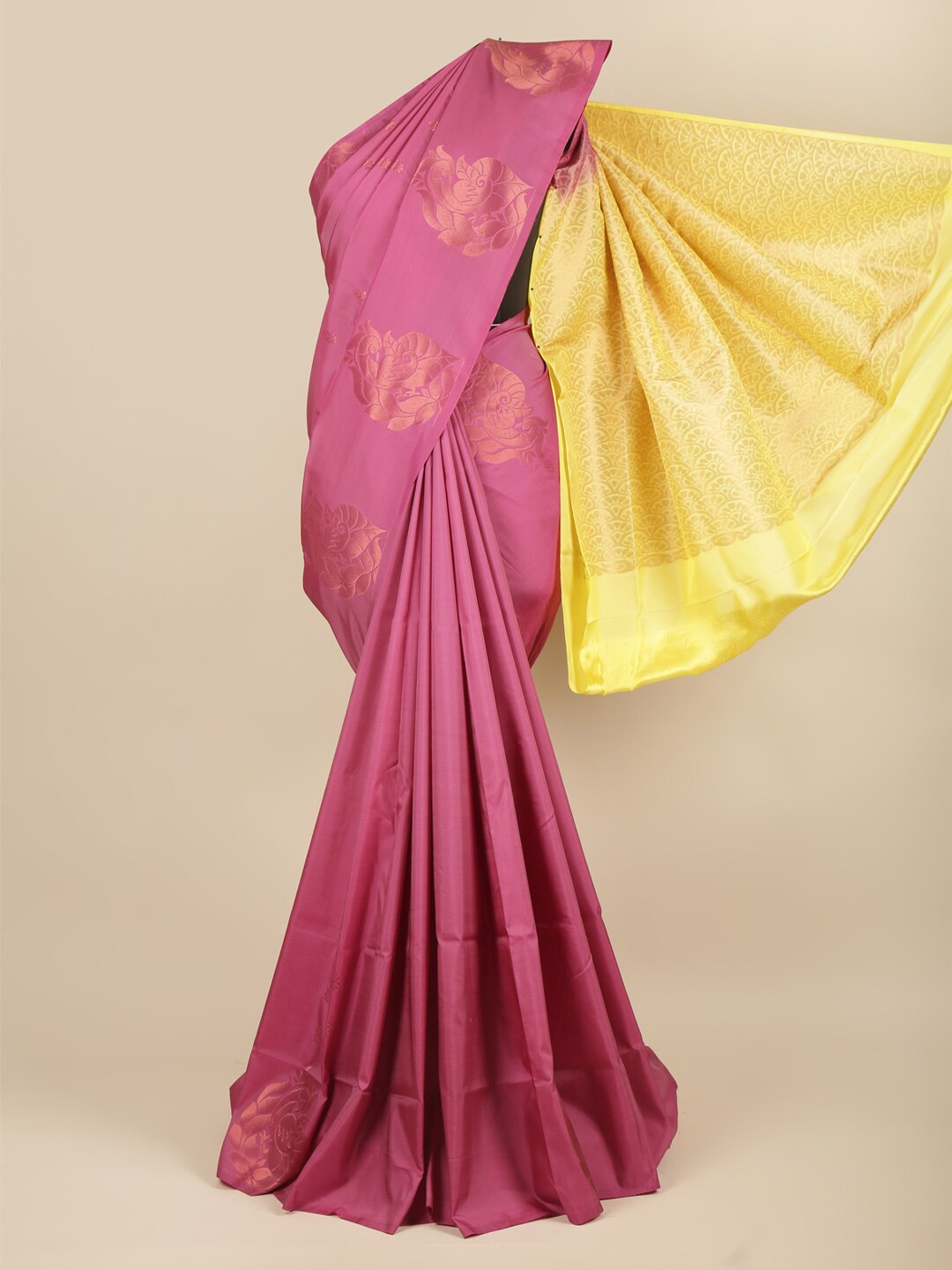

Pothys Purple & Gold-Toned Floral Zari Art Silk Saree