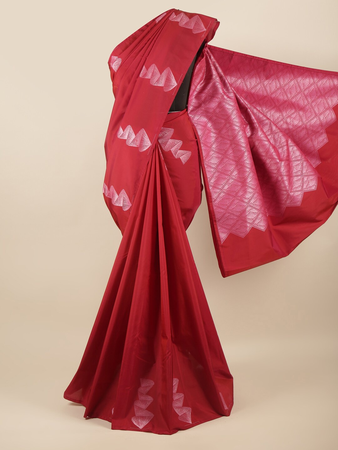 

Pothys Maroon & Silver-Toned Woven Design Zari Art Silk Saree