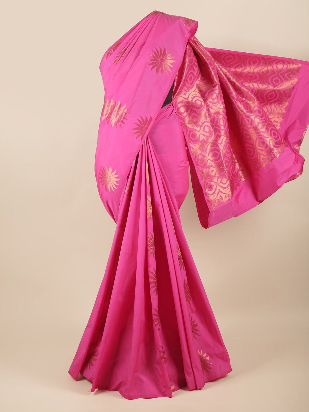 

Pothys Pink & Gold-Toned Woven Design Art Silk Saree