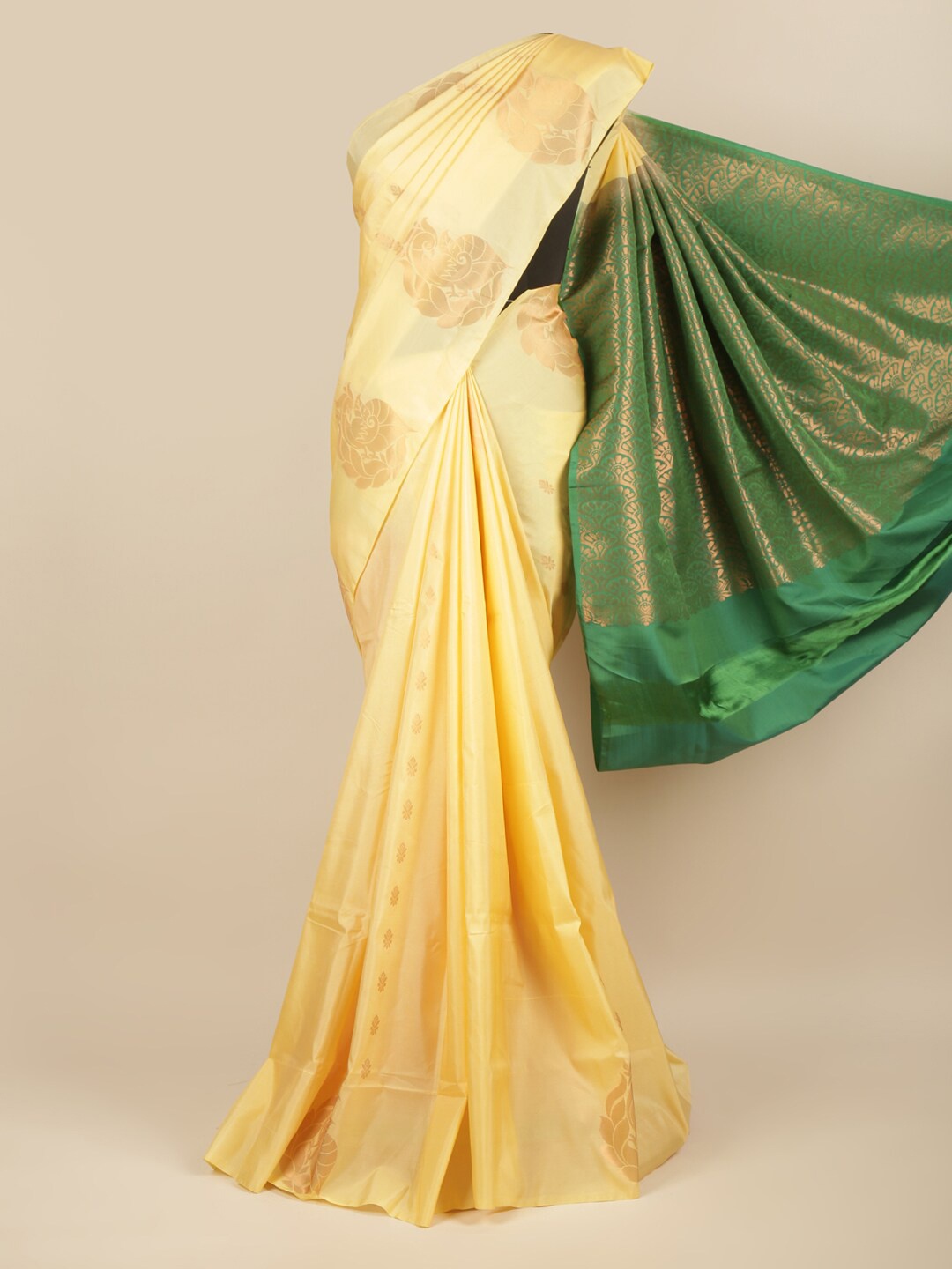 

Pothys Gold-Toned & Green Woven Design Art Silk Saree