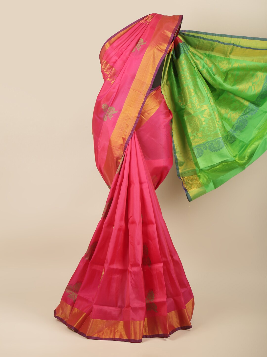 

Pothys Pink & Green Woven Design Zari Art Silk Saree