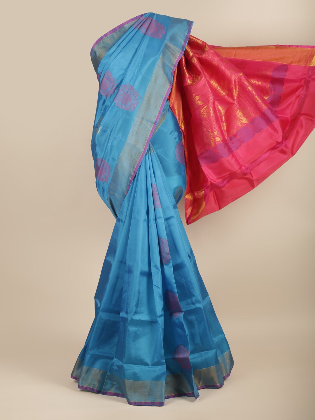 

Pothys Blue & Pink Woven Design Art Silk Saree