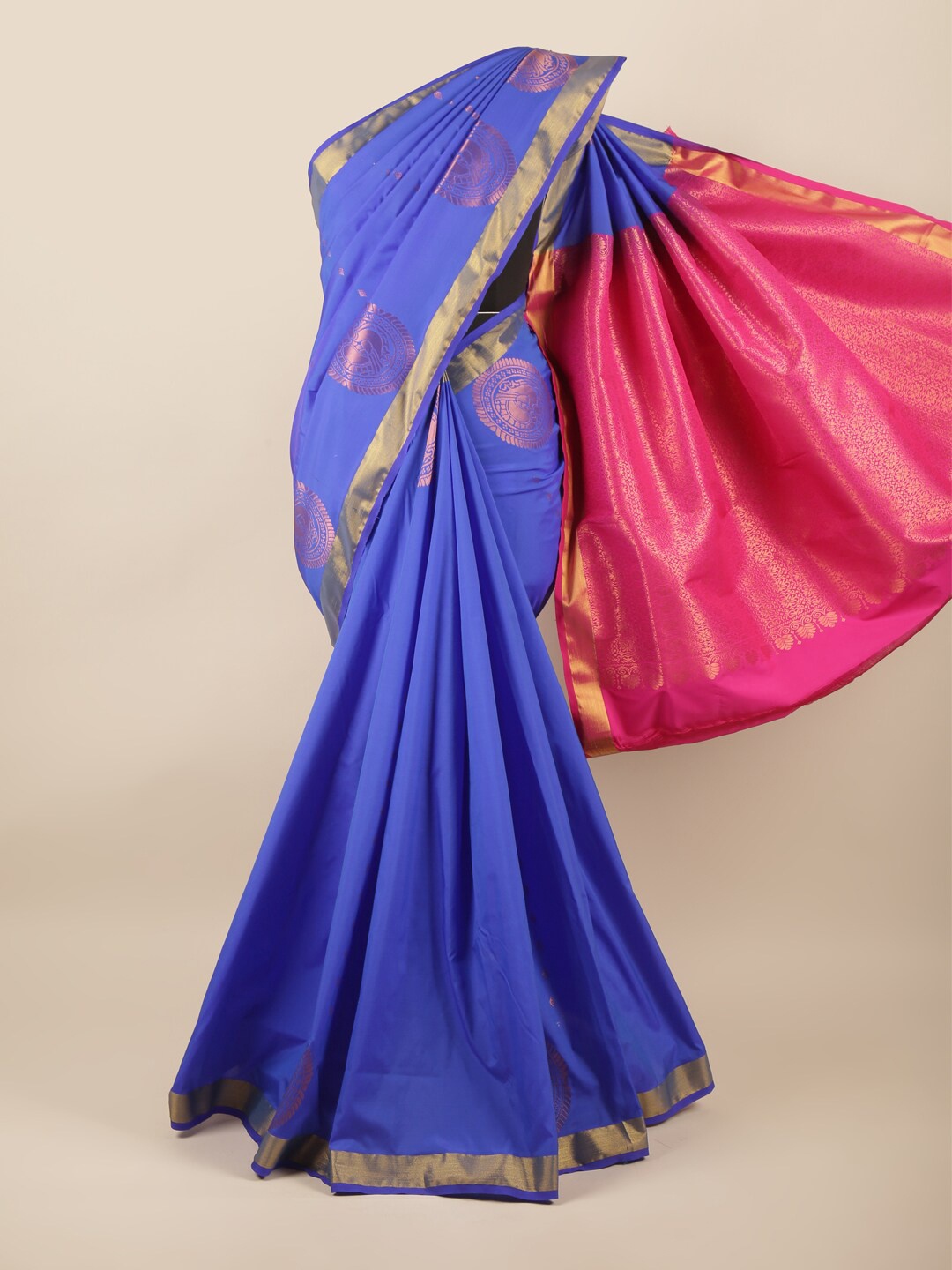 

Pothys Blue & Fuchsia Ethnic Motifs Zari Art Silk Saree