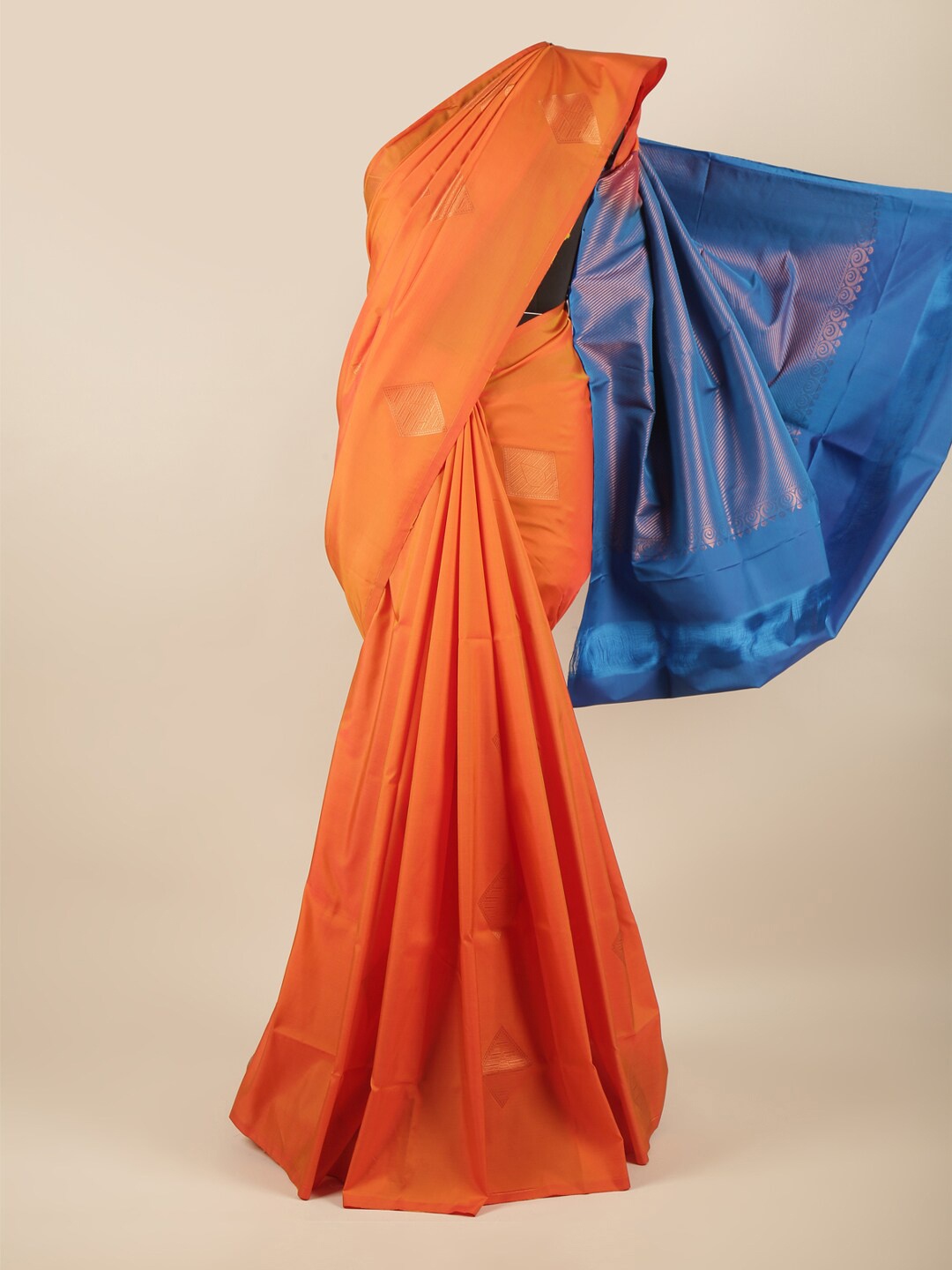 

Pothys Orange & Blue Woven Design Art Silk Saree