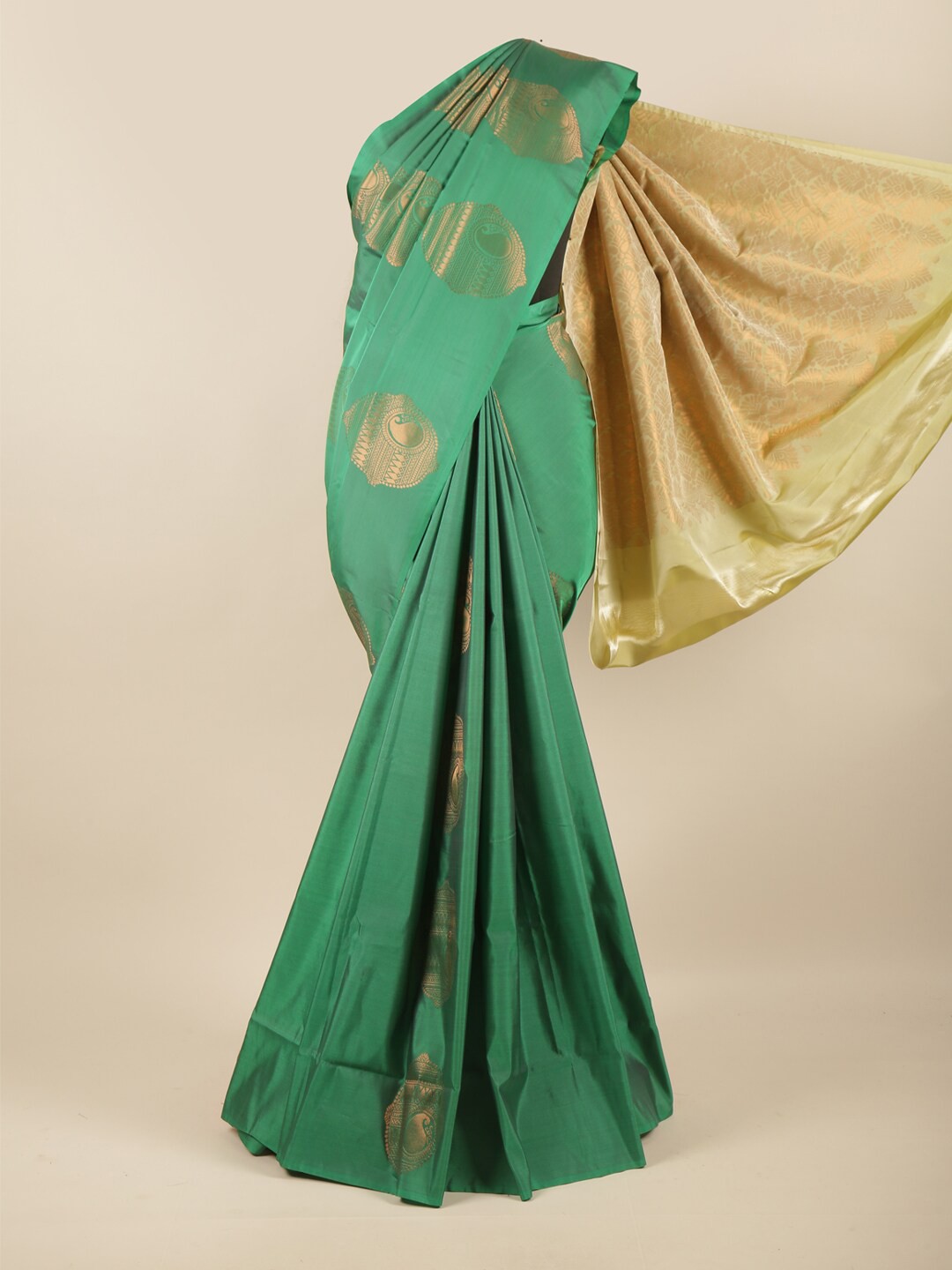 

Pothys Green & Yellow Ethnic Motifs Zari Art Silk Saree