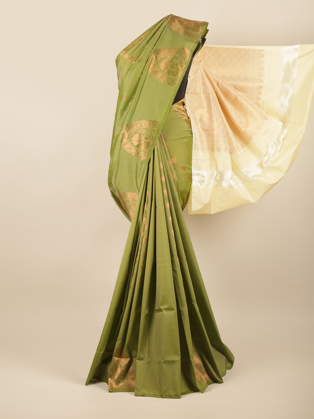 

Pothys Green & Cream-Coloured Ethnic Motifs Art Silk Saree