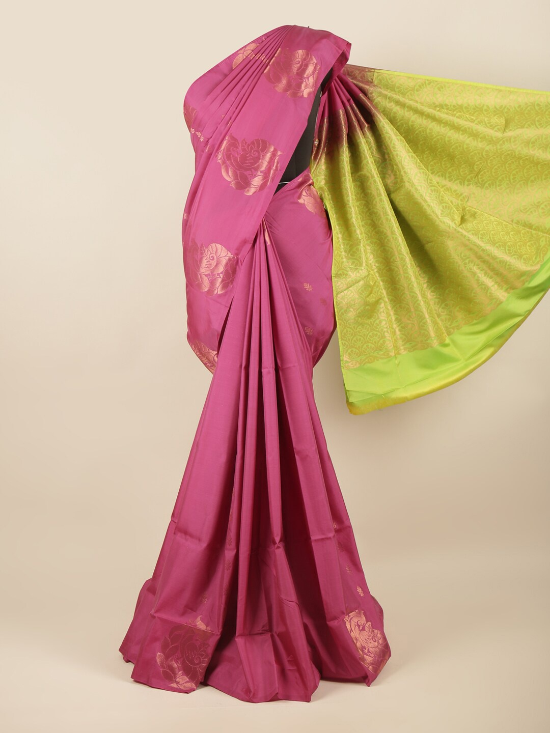 

Pothys Mauve & Green Ethnic Motifs Zari Art Silk Saree