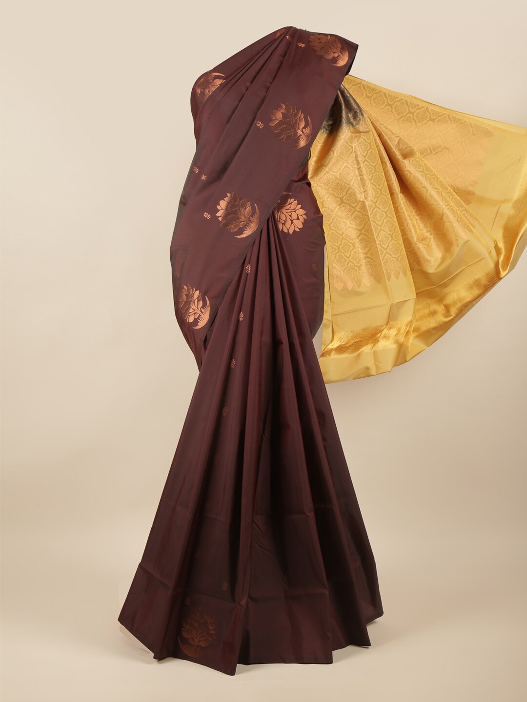 

Pothys Brown & Gold-Toned Woven Design Zari Art Silk Saree