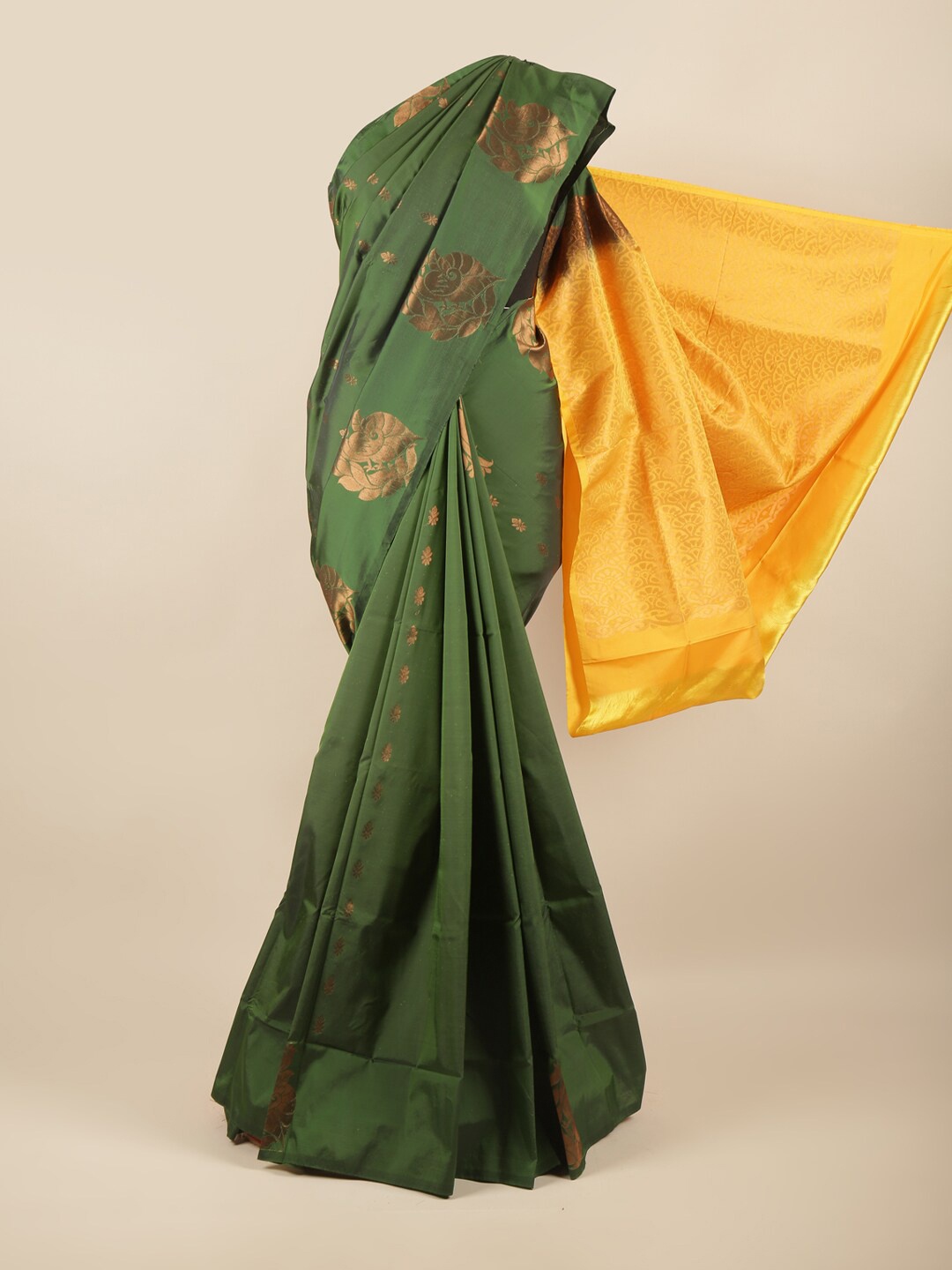 

Pothys Green & Yellow Ethnic Motifs Zari Art Silk Saree