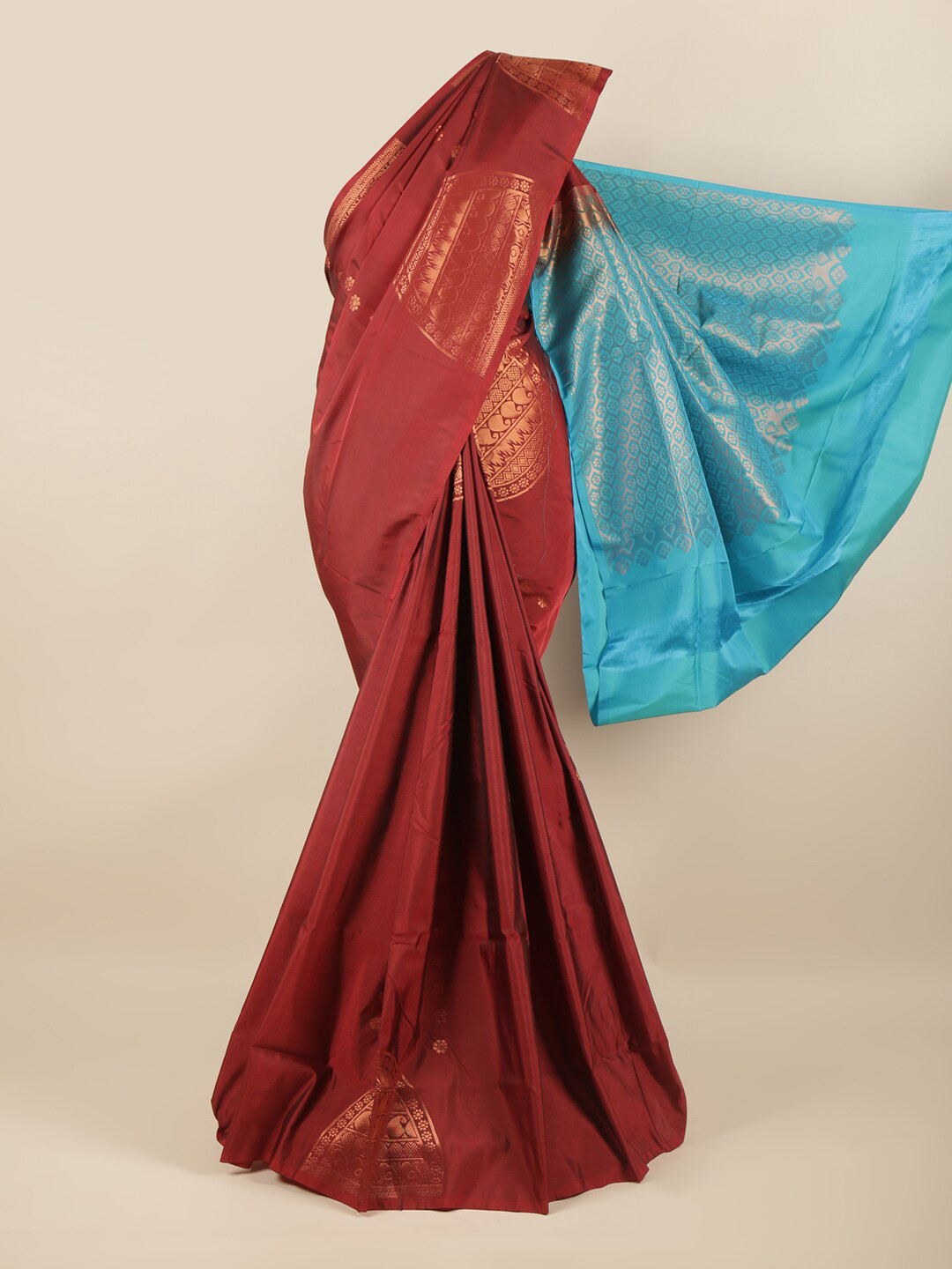 

Pothys Maroon & Blue Woven Design Zari Art Silk Saree
