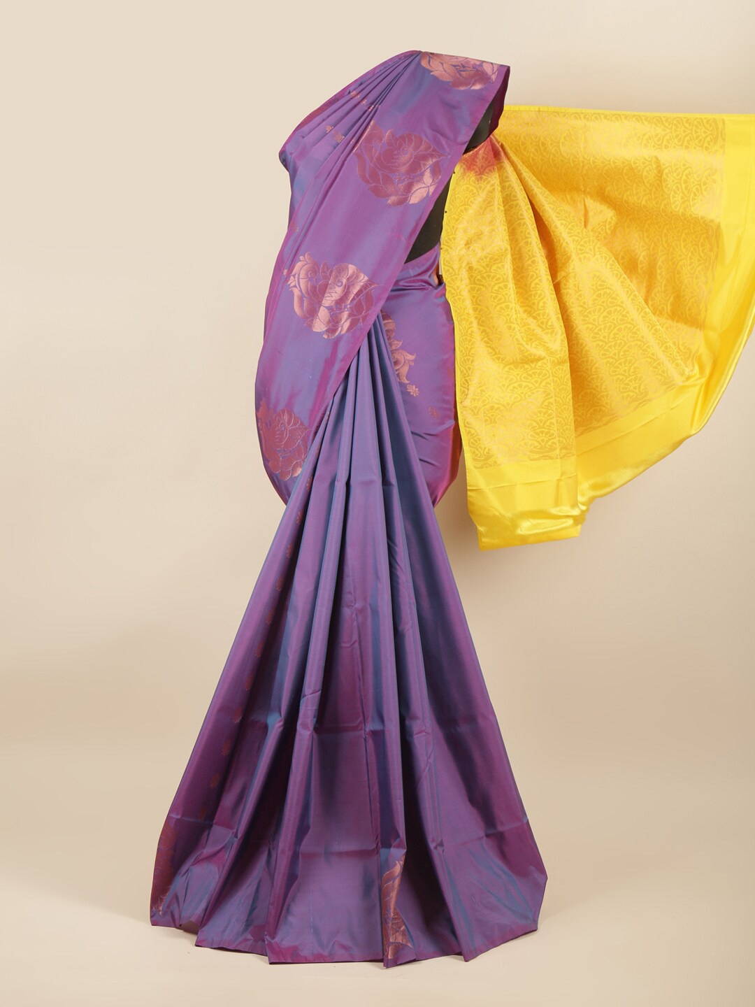 

Pothys Lavender & Yellow Ethnic Motifs Zari Art Silk Saree
