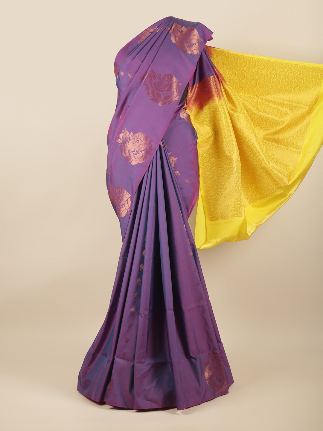 

Pothys Purple & Yellow Ethnic Motifs Zari Art Silk Saree