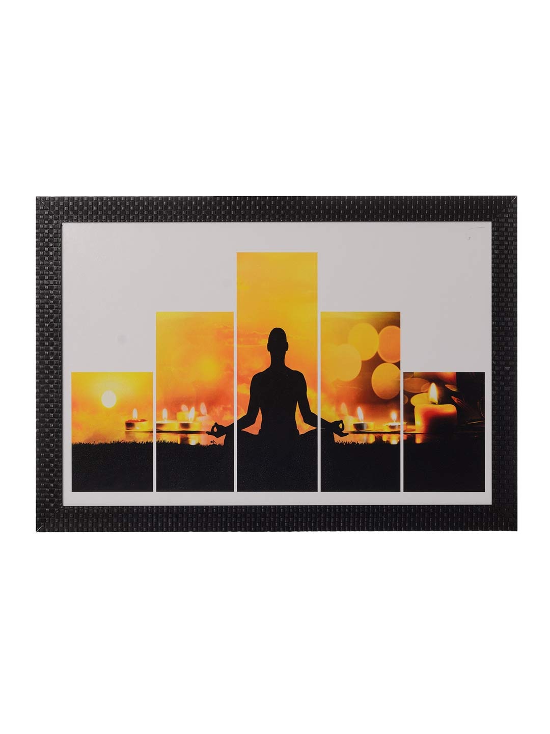 

eCraftIndia Multicoloured 5 Cut Set of Man doing Yoga UV Framed Wall Art, Multi
