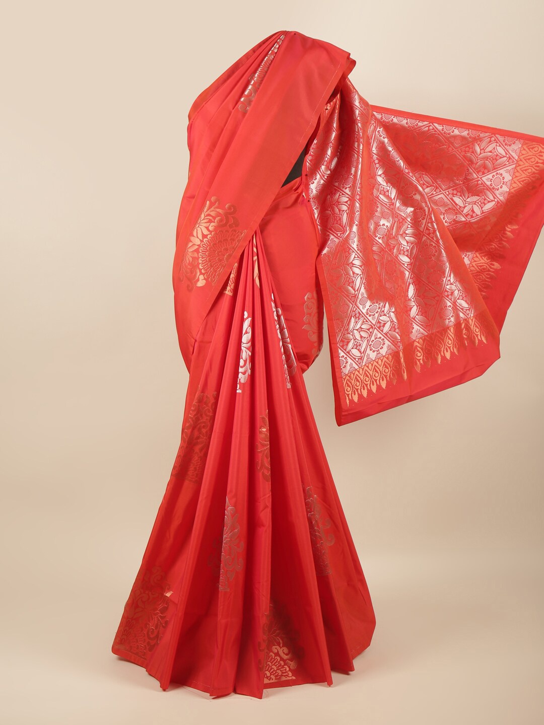 

Pothys Red & Gold-Toned Woven Design Zari Art Silk Saree