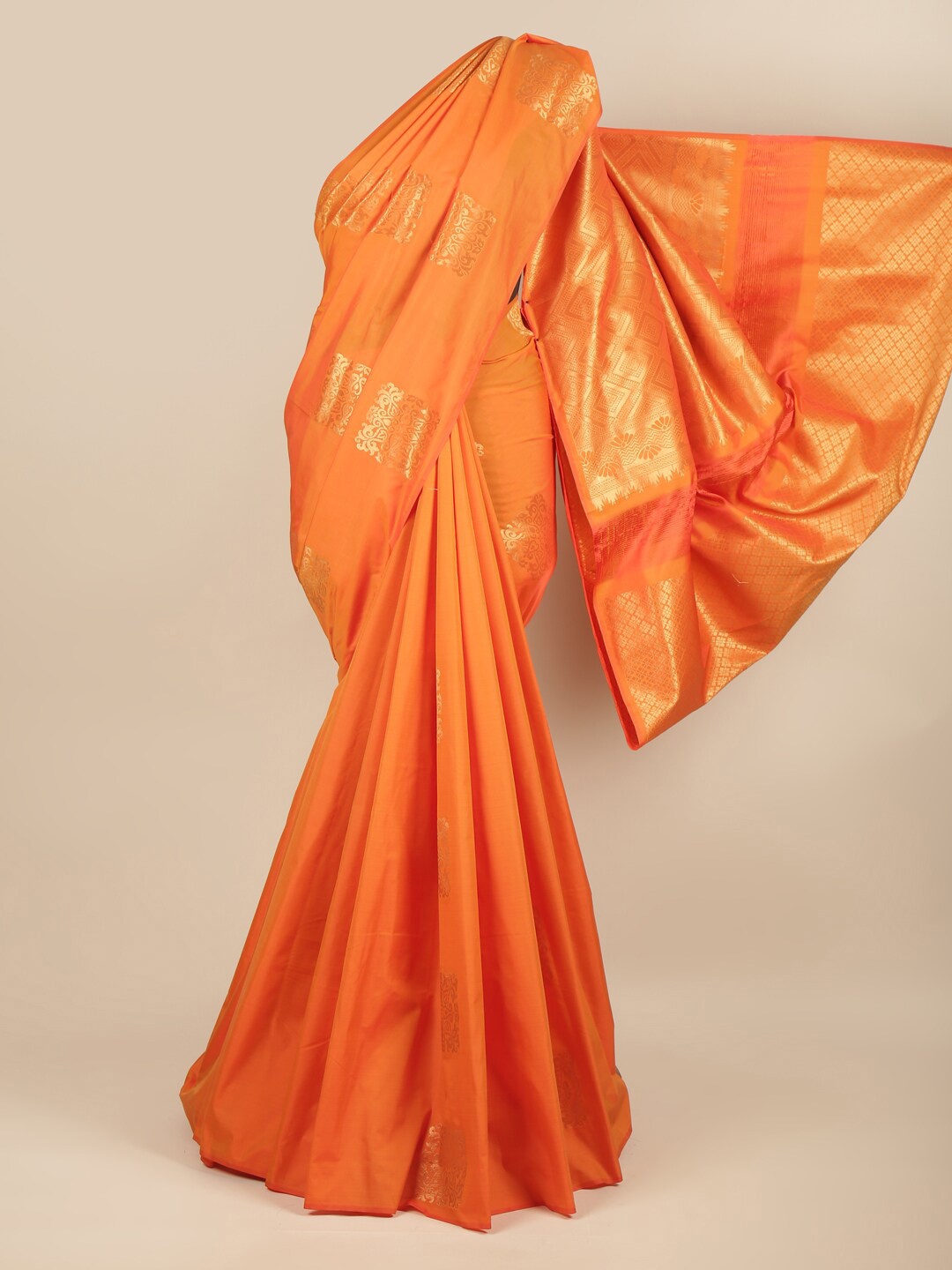 

Pothys Orange & Gold-Toned Woven Design Zari Art Silk Saree
