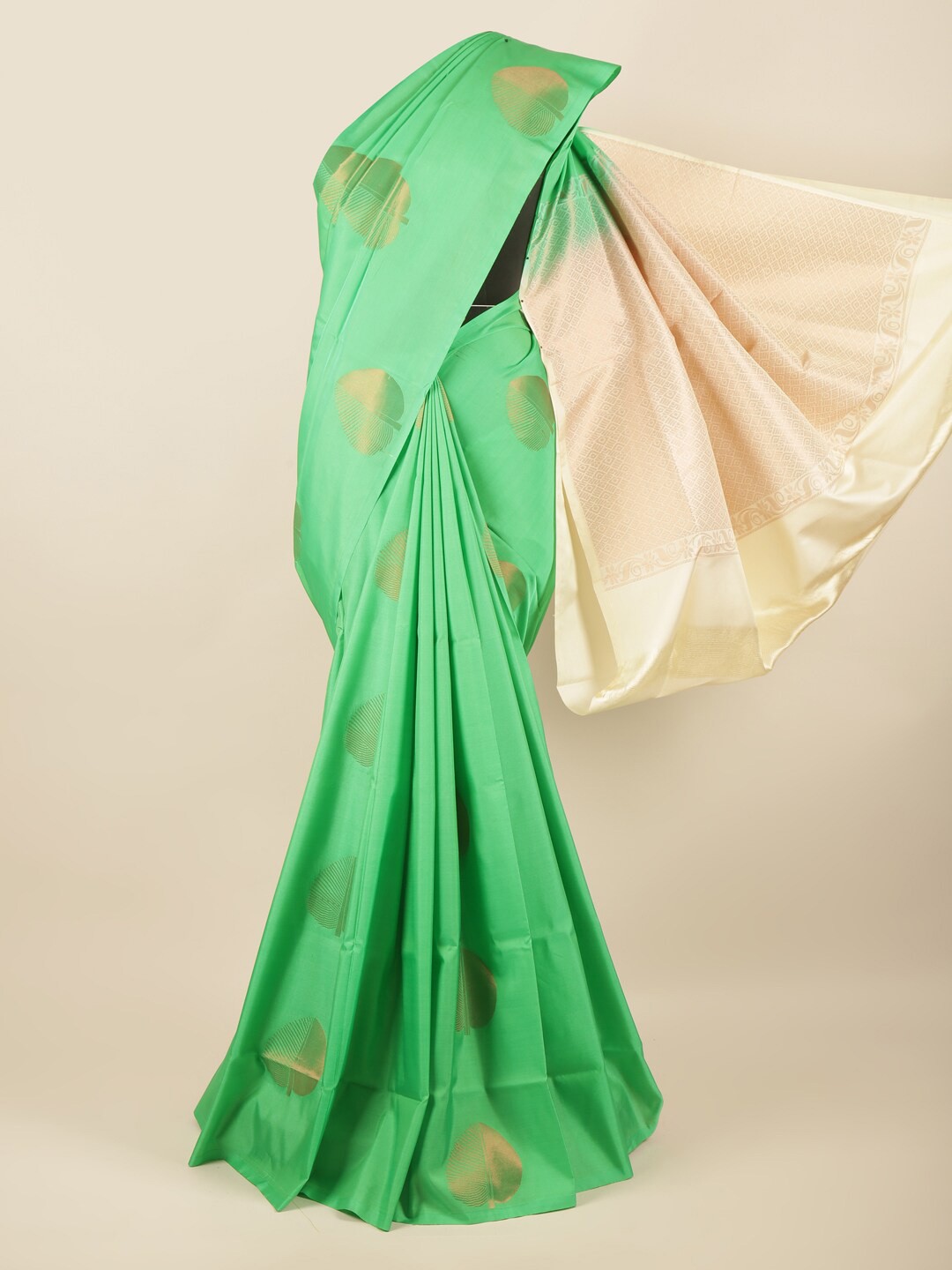 

Pothys Green & Cream-Coloured Ethnic Motifs Zari Art Silk Saree