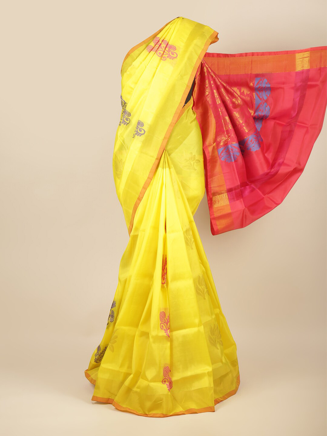 

Pothys Yellow & Red Ethnic Motifs Zari Art Silk Saree
