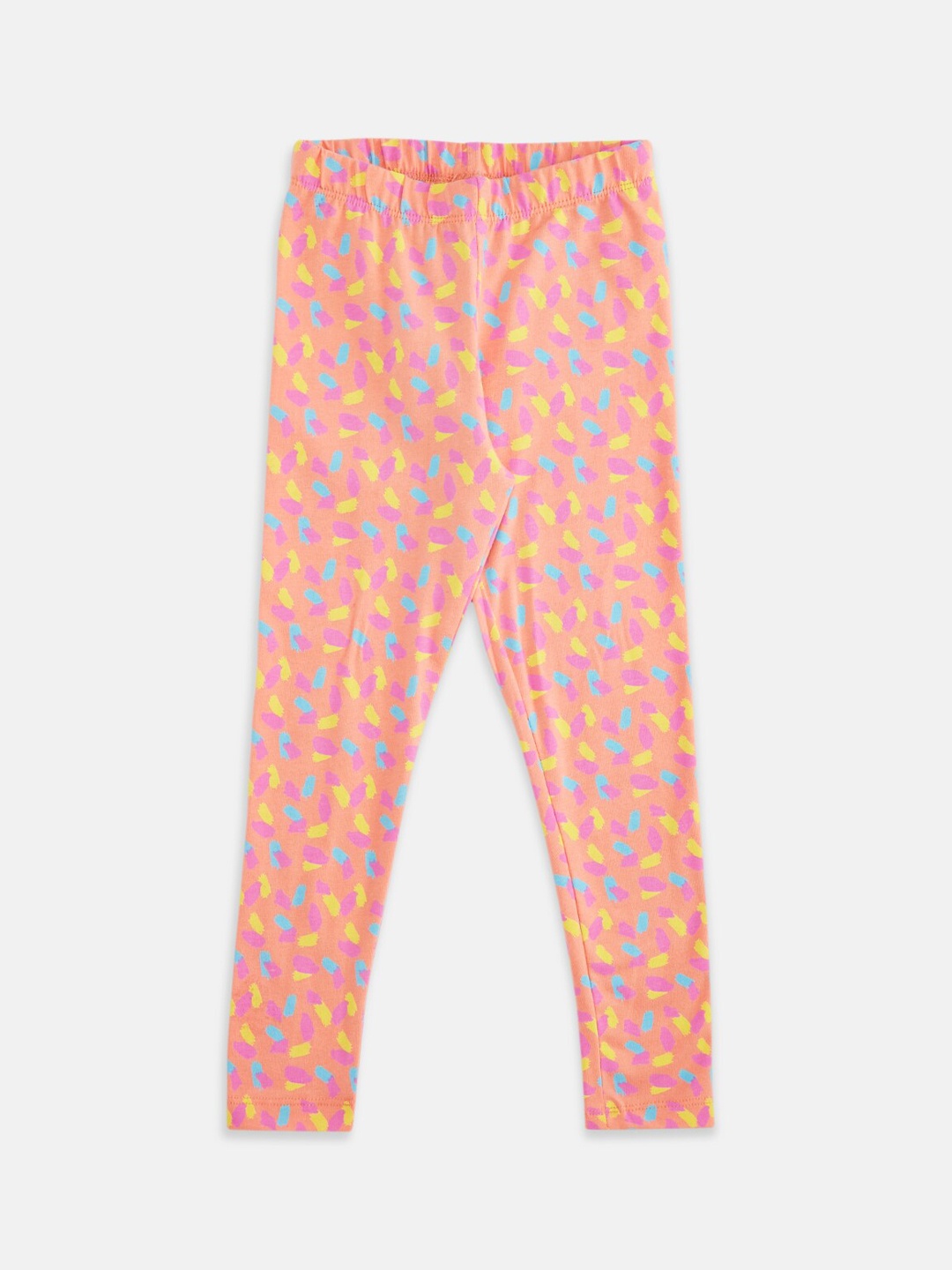 

Pantaloons Junior Girls Peach-Coloured & Blue Abstract Printed Ankle Length Leggings