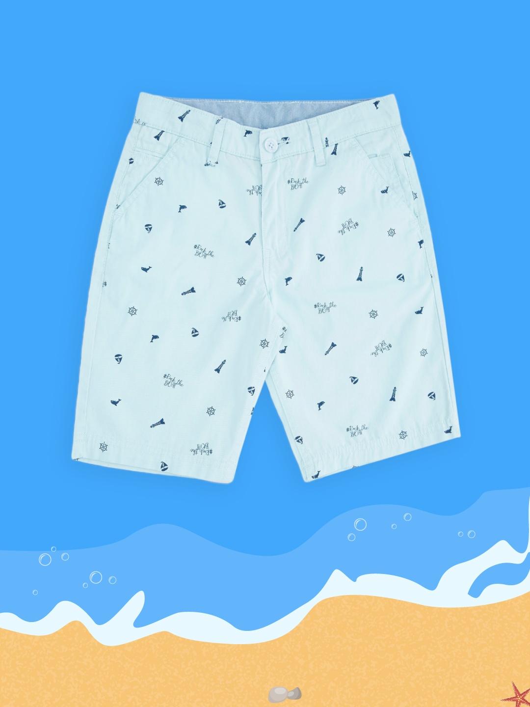 

Pantaloons Junior Boys Blue Regular Fit Conversational Printed Shorts