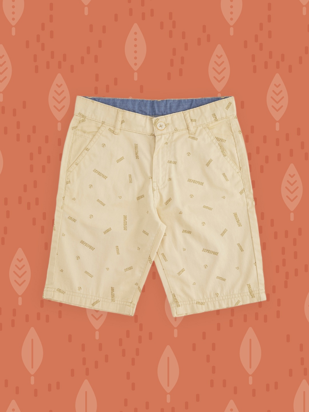 Pantaloons Junior Boys Beige Typography Printed Cotton Shorts