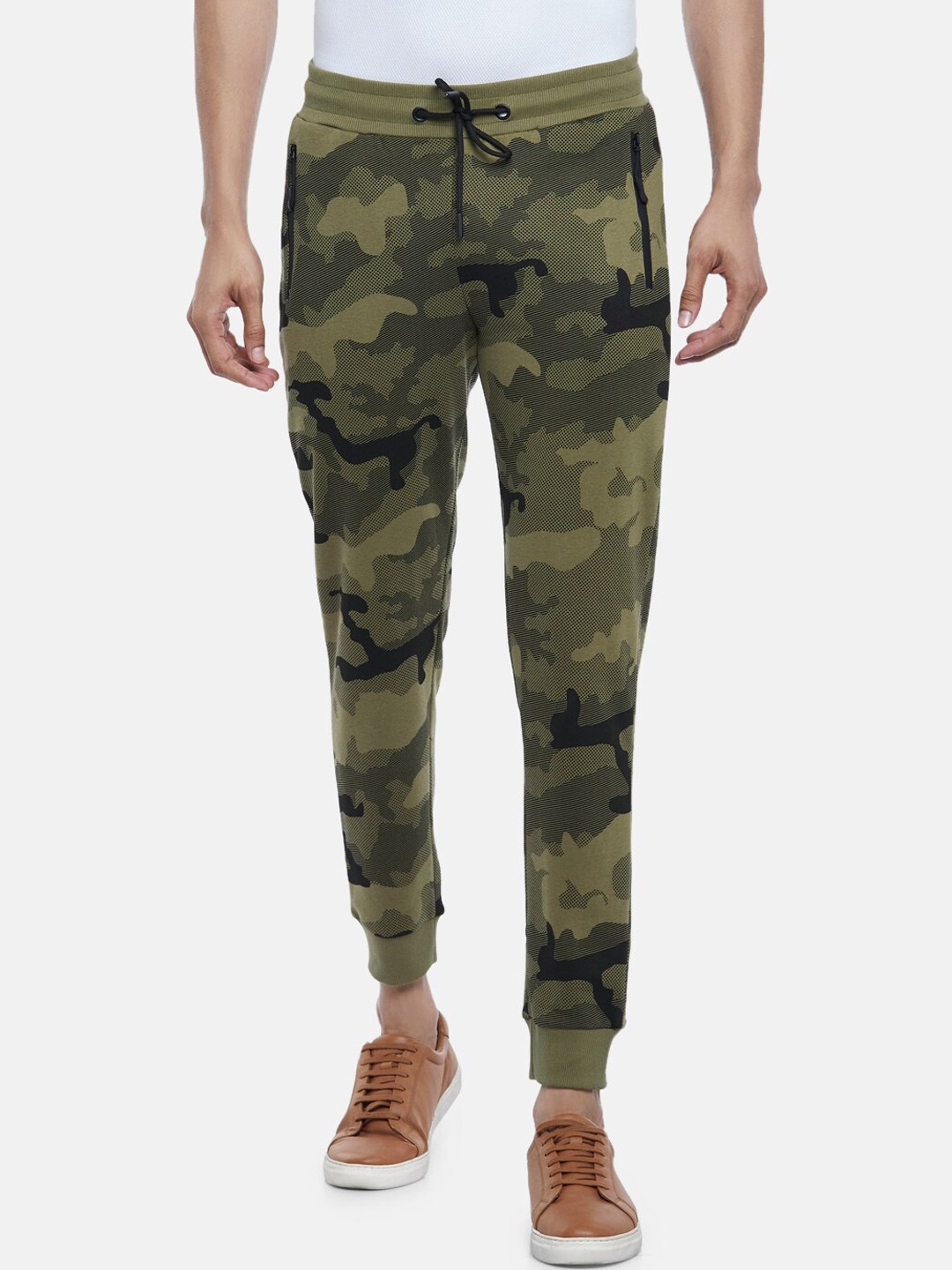 

People Men Green Camouflage Printed Regular Fit Cotton Joggers