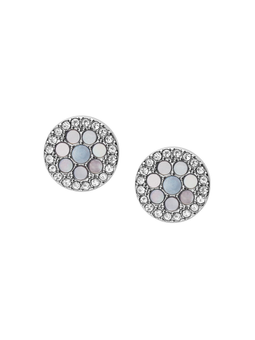 

Fossil Silver-Toned Circular Oxidised Mother Of Pear Studs