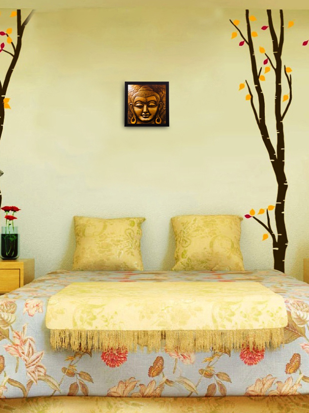 

eCraftIndia Yellow Meditating Buddha Head UV Wall Art